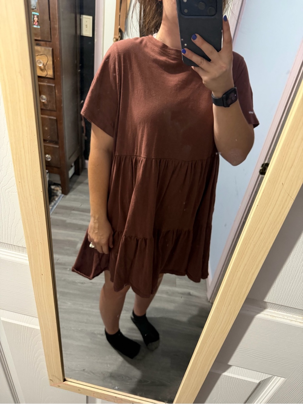 Old Navy Brown Tiered Short Sleeve Dress